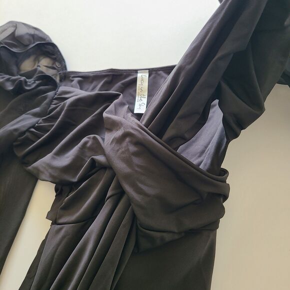 Lucy In The Sky Wrap Dress Medium Black Lexi Ruffle Balloon Sleeve Cocktail - Picture 10 of 12